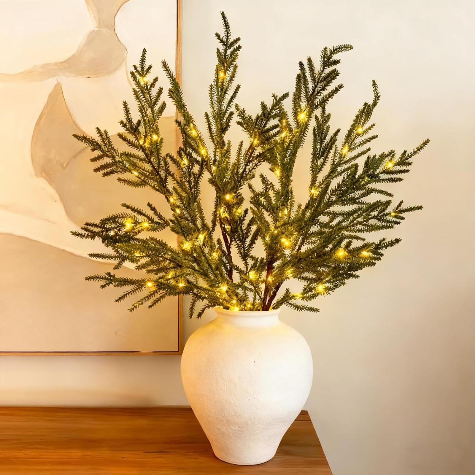 5Pc Artificial Green Pine Branches Cypress Branches Fake Plant Lighted Pine Branches Home Office Christmas Atmosphere Decoration China Mainland