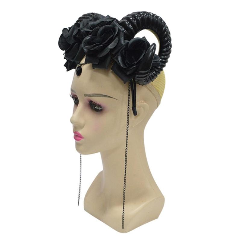 Halloween Antelope Horn Dark Rose Headband for Cosplay and Costume Party Decoration