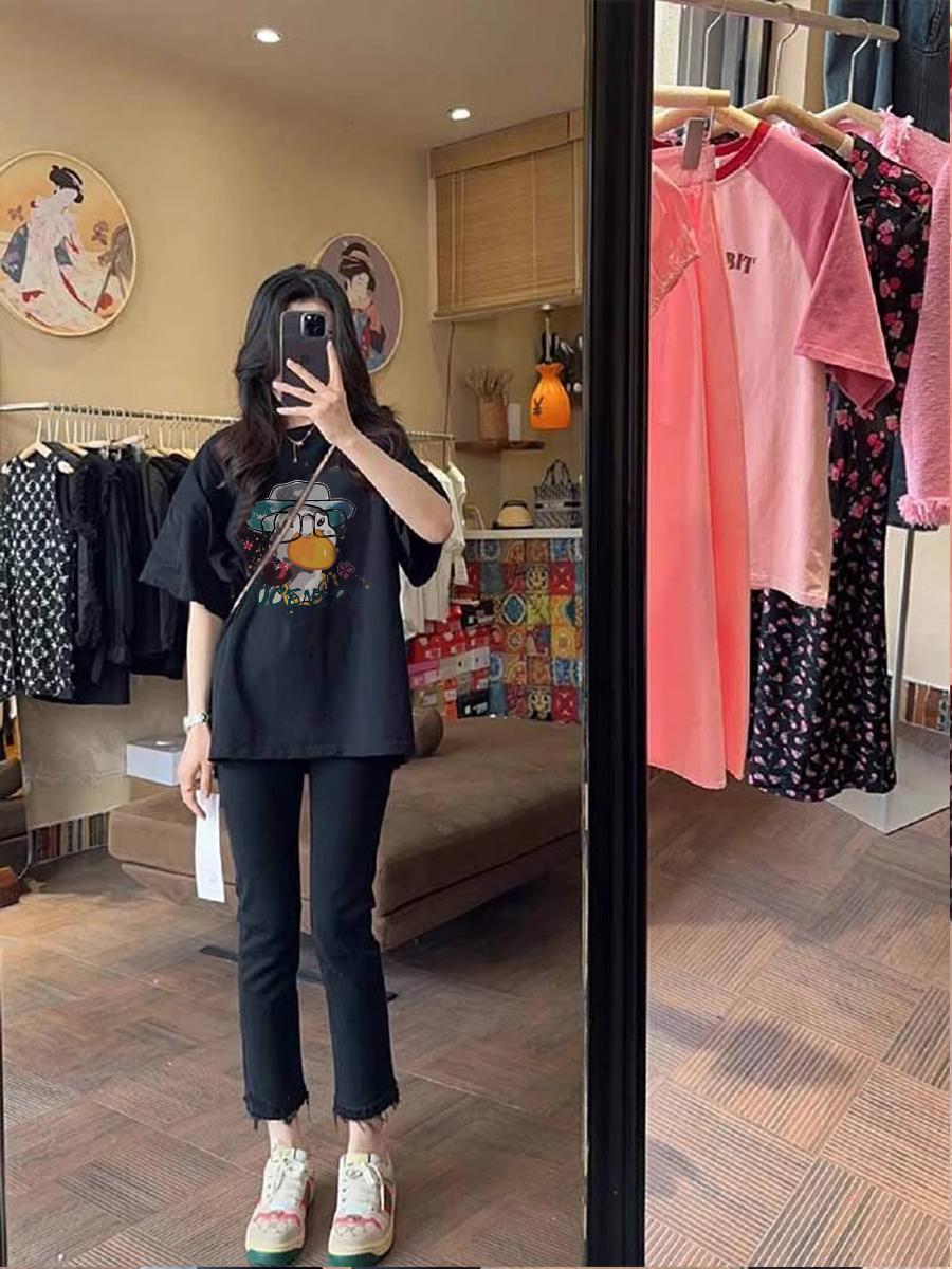 

Носите шикарную женскую футболку оверсайз с принтом, летнюю новинку 2025 года, свободную одежду с круглым вырезом S