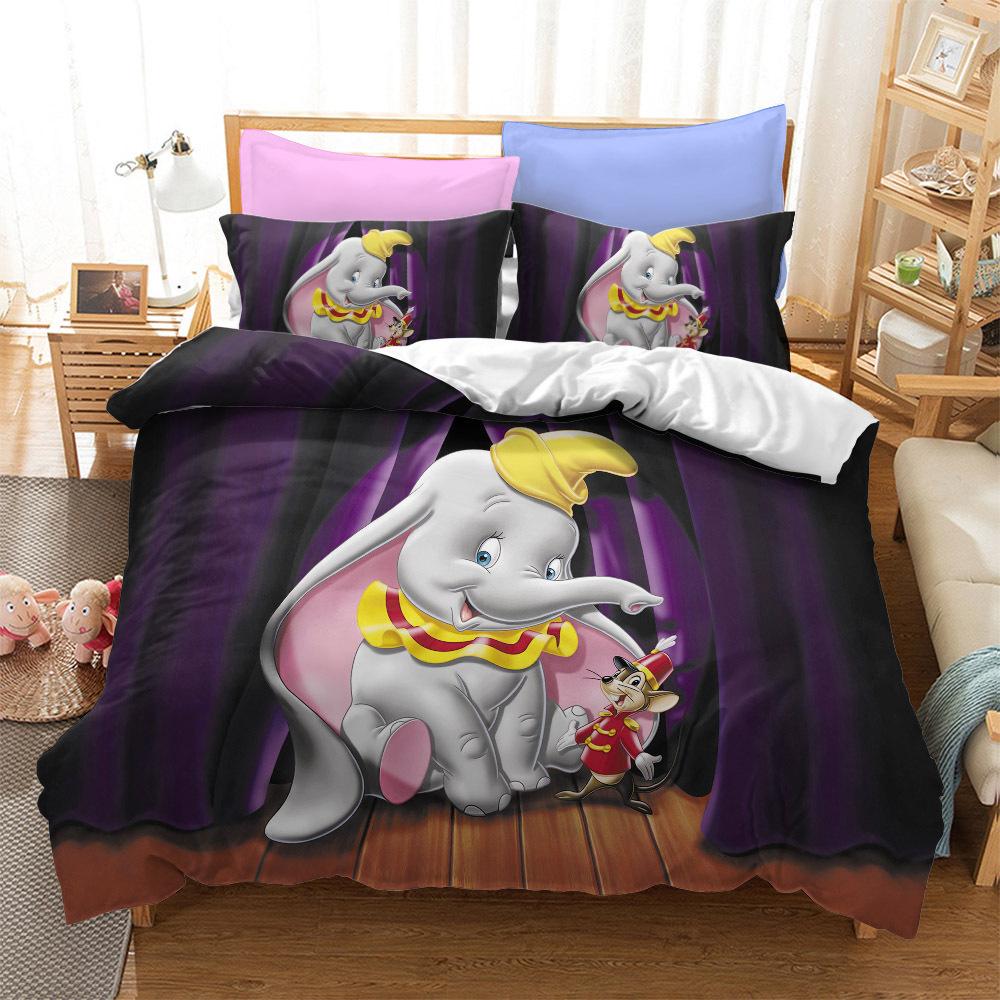 3D Digital Printing Three-Piece Dumbo Children'S Kit Quilt Cover Pillowcase Bedding