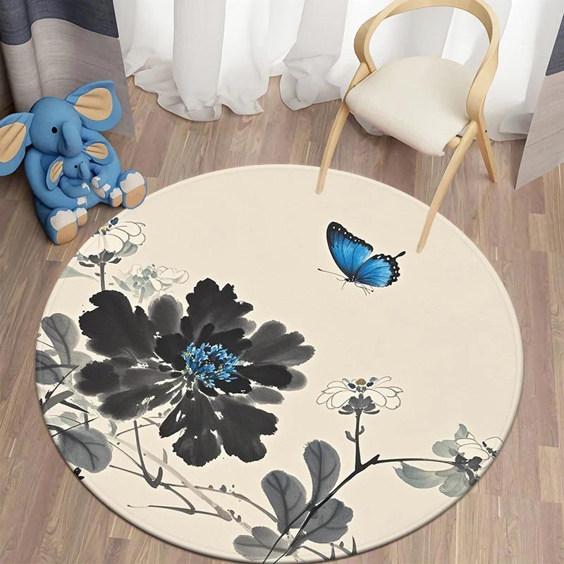 Modern Watercolor Round Painting Effect Non-Slip Art Rug Living Room Bohemian Bedroom Minimalist Decor Rug