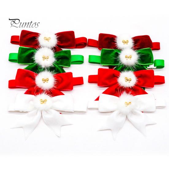 Pet Neck Strap Bow-knot Collar Adjustable Non-Fading Friendly to Skin Vibrant Color Wear Resistant Dress Kitten Up Polyester New Year Christmas Photo