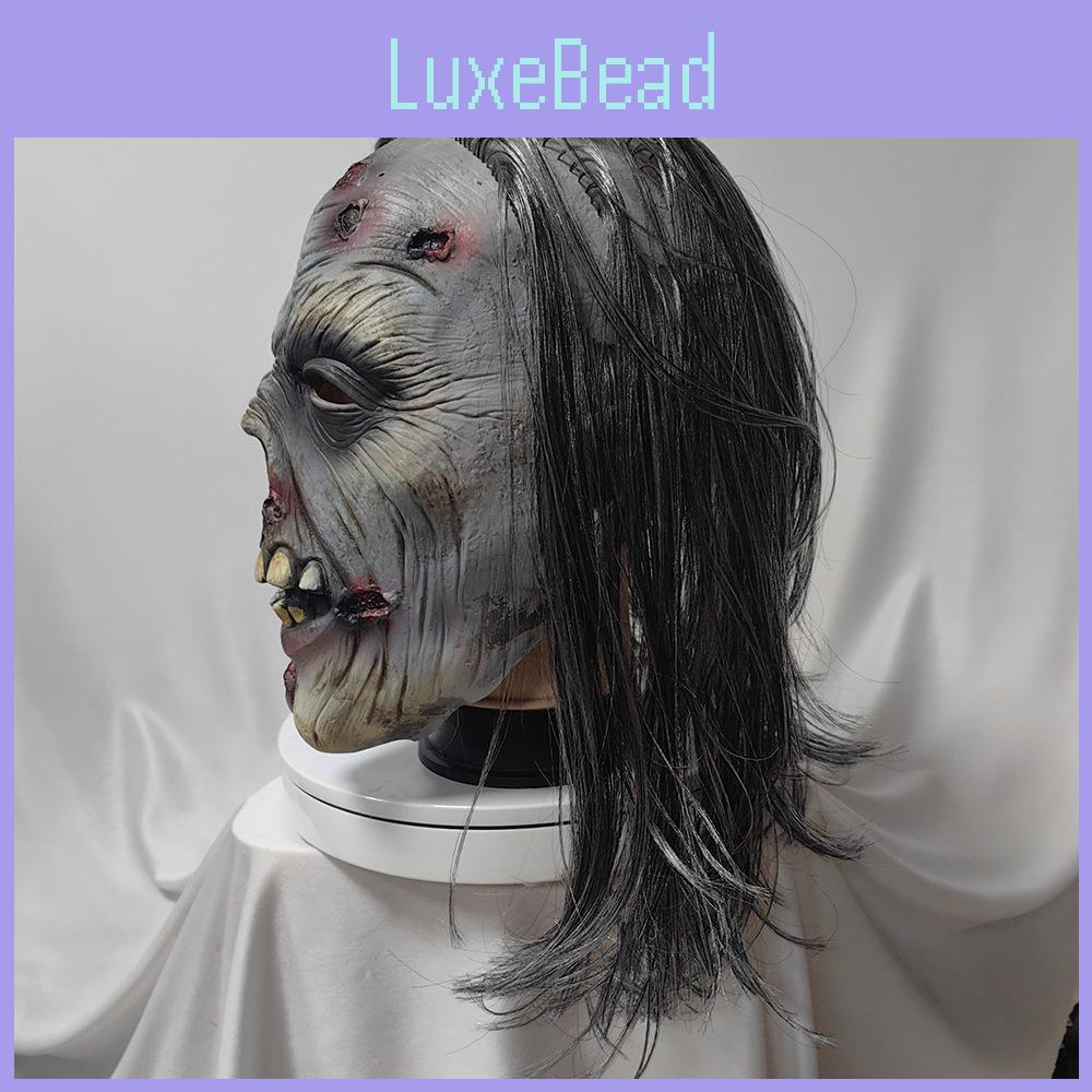Horror Latex Zombie Mask With White Hair For Halloween Costume And Haunted House Decor