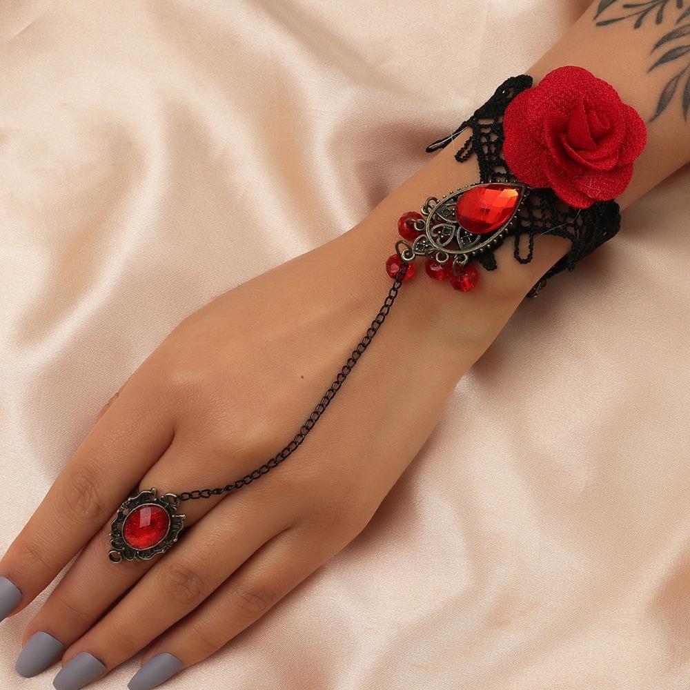 Personality Vintage Lace Metal Bracelet Gothic Bracelet with Fingernail Chain  Women