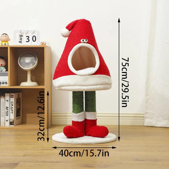 

Cat Climbing Frame Sisal Cat Tree Detachable Stable Base Scratch-Resistant Durable Cat Bed For Indoor Cats Christmas Hat Design XS（old）