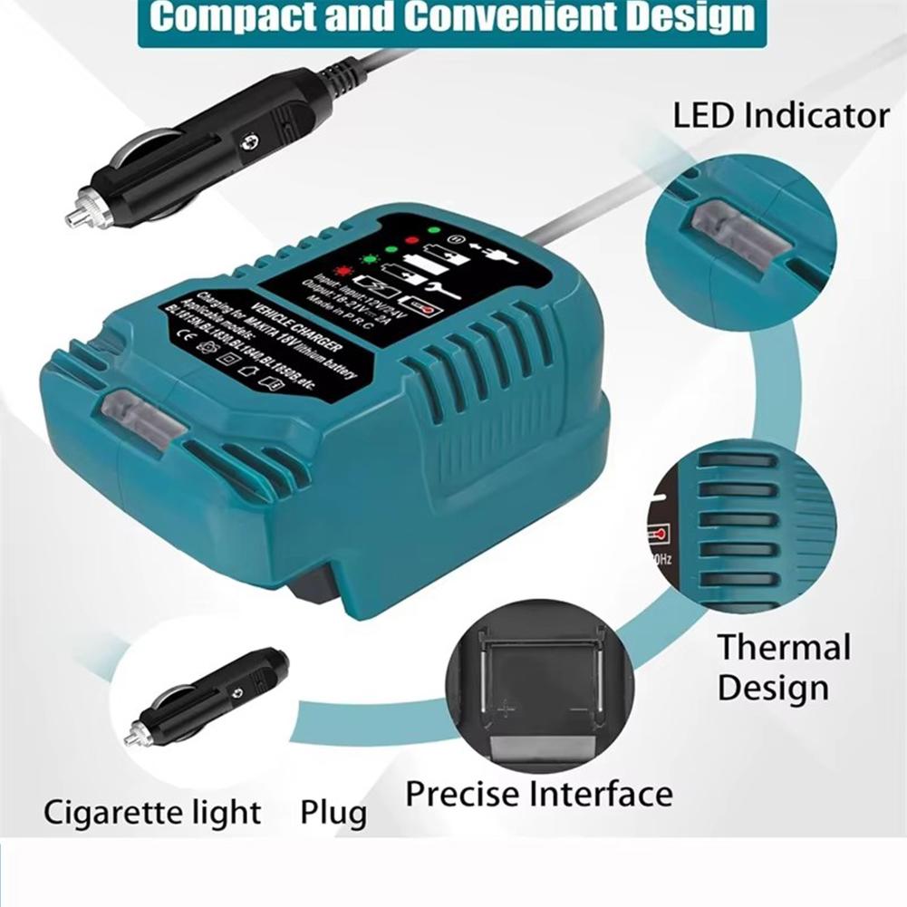 for Makita 18V Lithium Battery Charger Replacement Portable Compact Charger Car Charger With Cigarette Lighter