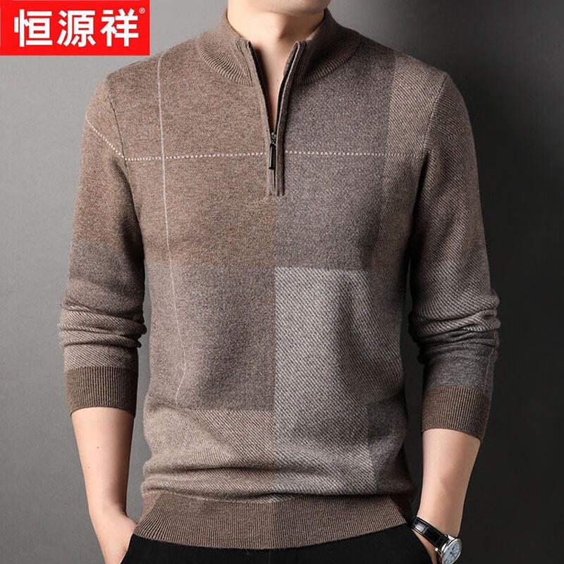 Hengyuanxiang Men's Half-Zip Pure Wool Thickened Pullover Sweater