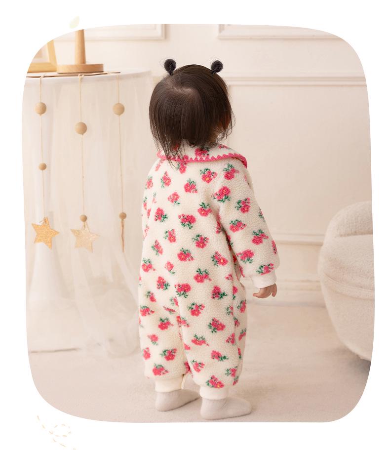 Baby Girl Fleece-Lined Lambswool Onesie: Autumn & Winter Warm Outerwear