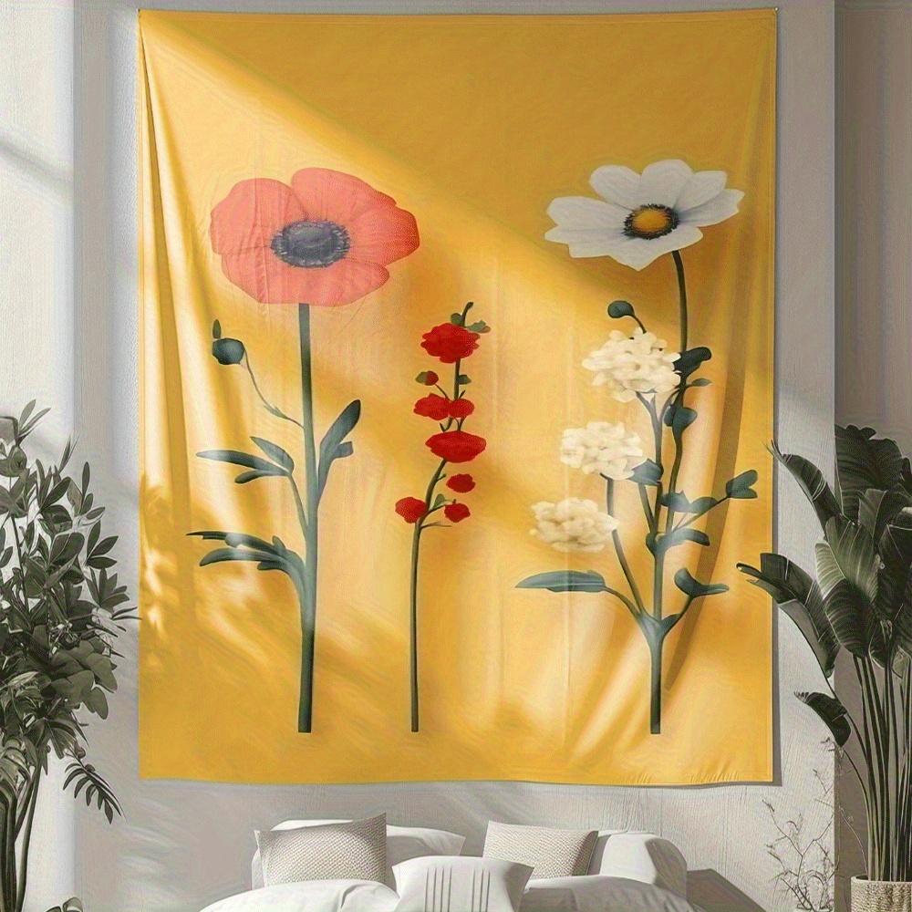 Three yellow flowers Digital printing polyester wall tapestry suitable for use in living rooms bedrooms offices bars and party