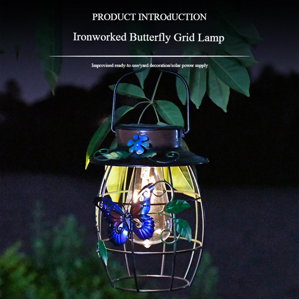 Solarbetriebene Schmetterlings-Hängelampen Dekorative Gartenwandleuchten Automatisch Einschaltende Metall-Gartenleuchten mit Griff für Terrasse Hinterhof