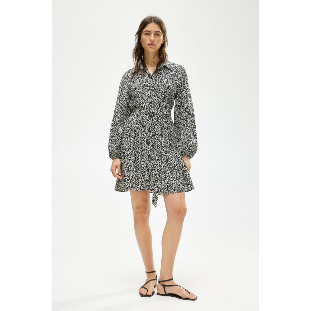 

H M Balloon Sleeve Shirt Dress Black Small Flower