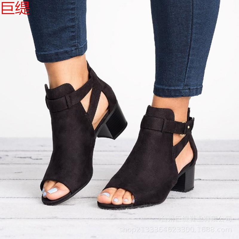 

Spot spring and summer new wish Amazon independent station European and American foreign trade large size thick heel buckle sandals women 35 чёрный