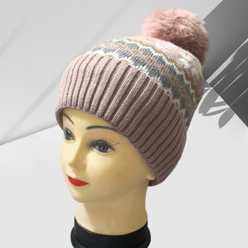Winter Cashmere Woolen Hat for Women Fashionable and Versatile Warm and Cold Proof Wool Ball Knitted Hat Plus Velvet Thickened Cold Hat