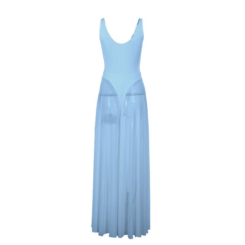 Transparent Maxi Dress Bodysuit Plunging Backless Long Summer Dress Women Sexy Beach Party Dresses