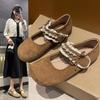 Spring 2025 Pearl Bow Velcro Loafers - Fairy Style Flat Round Toe Shoes