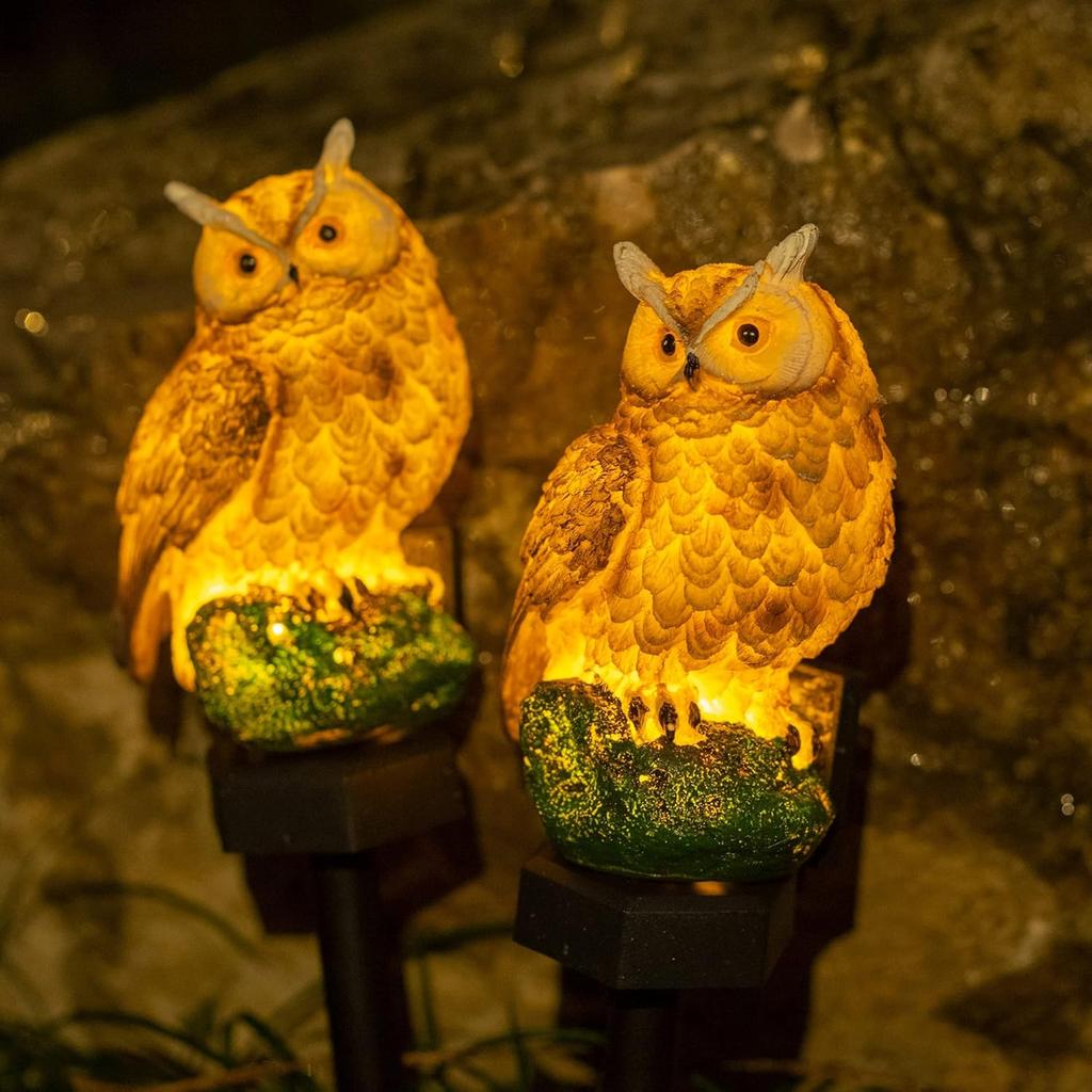 Dazzle Bright Owl Figure Solar LED Lights, Resin Garden Waterproof Decorations with Stake for Outdoor Yard Pathway Outside Patio Lawn Decor To Scare