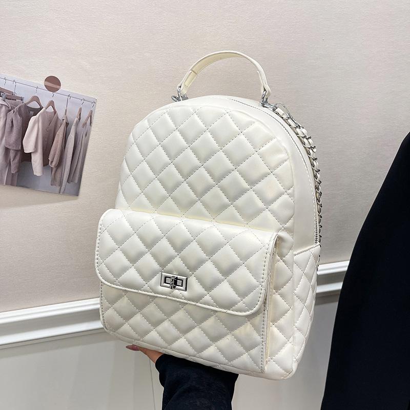 Spring and summer new women's bag outdoor travel backpack rhombus embroidery thread versatile simple chain bag