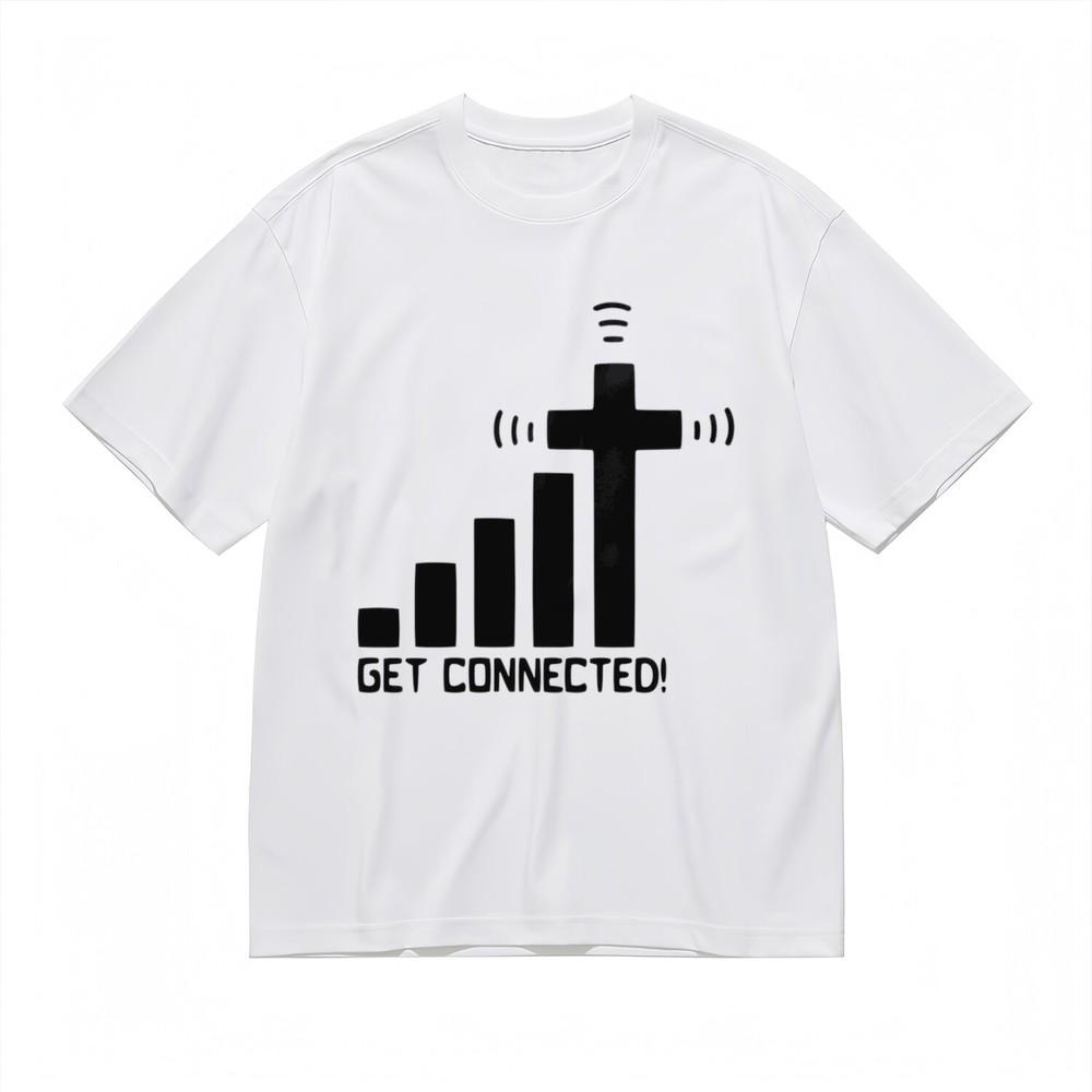 Men's T-shirt With Retro Signal Waves and Cross Symbol Graphic White 100% Cotton