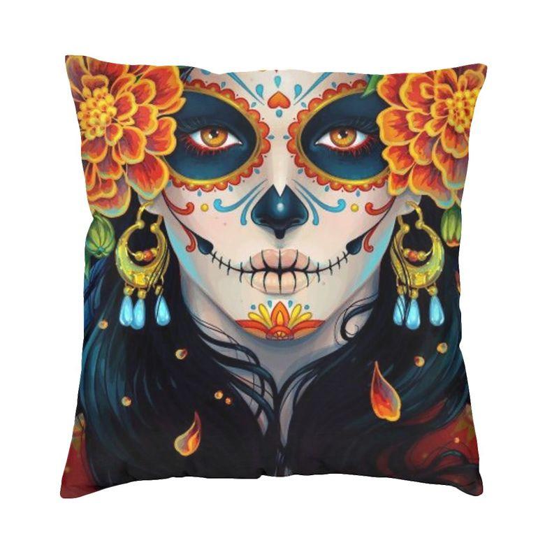 Luxury Day Of The Dead Throw Pillow Cover Home Decor Custom Square Mexican Sugar Skull Cushion Cover 45x45cm Pillowcover