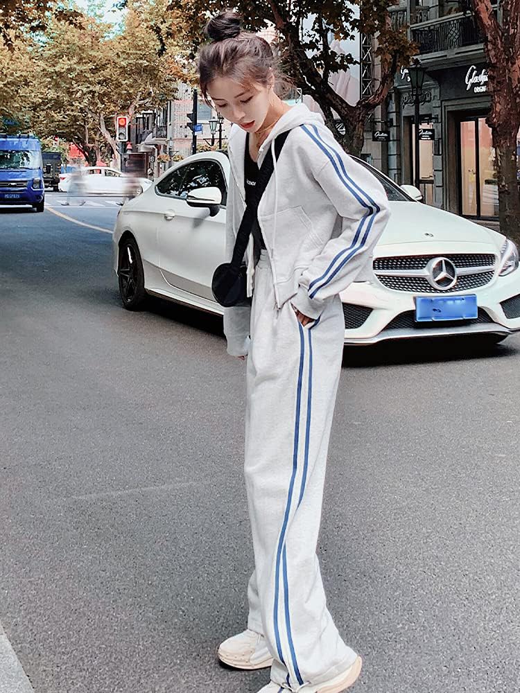 Hoodie and Tracksuit Sweatshirt with Sports Casual Loose Korean Plus NTZ05 D.IIZOO Women's Spring/Autumn 2-Piece Set, Zip-Up Pants, Loungewear, Fit,