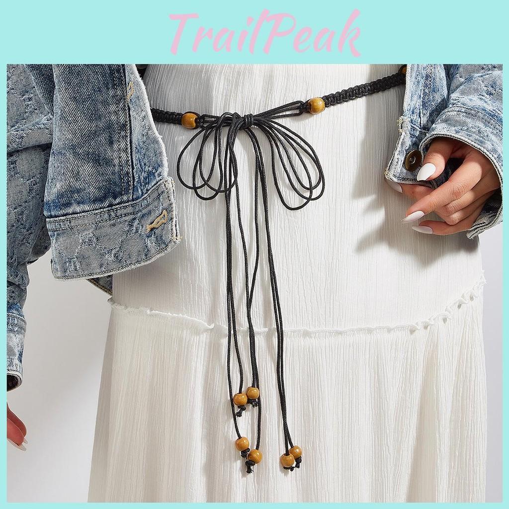 Inspired Cotton Ethnic Womens Belt Wooden Bead Pendant Fashion Waist Rope