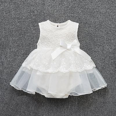Summer Newborn Baby Girl Sleeveless Dress Infant Bowknot Lace Wedding Christening Gowns Dress
