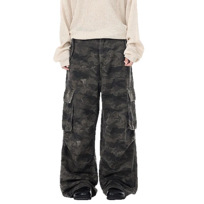 A-line Camouflage Jeans for Men and Women Without Gender, Three-dimensional Pocket Loose Straight Work Pants