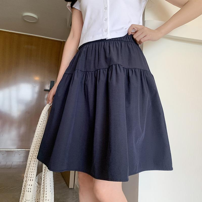 

Универсальная юбка в стиле академии, женская летняя ретро миди и длинная с высокой талией, не просвечивающая юбка-зонт, подъюбник XL тёмно-синий