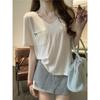 Cotton Modal G Casual Loose V-Neck Clavicle Short Sleeve T-Shirt Women's Age Reduction Top