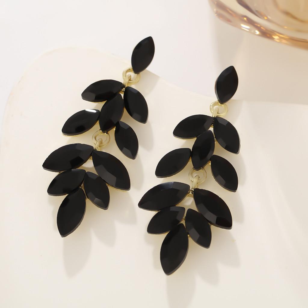 Geometric Alloy Drop Earrings With Leaf Design For Wedding And Bridal Celebrations