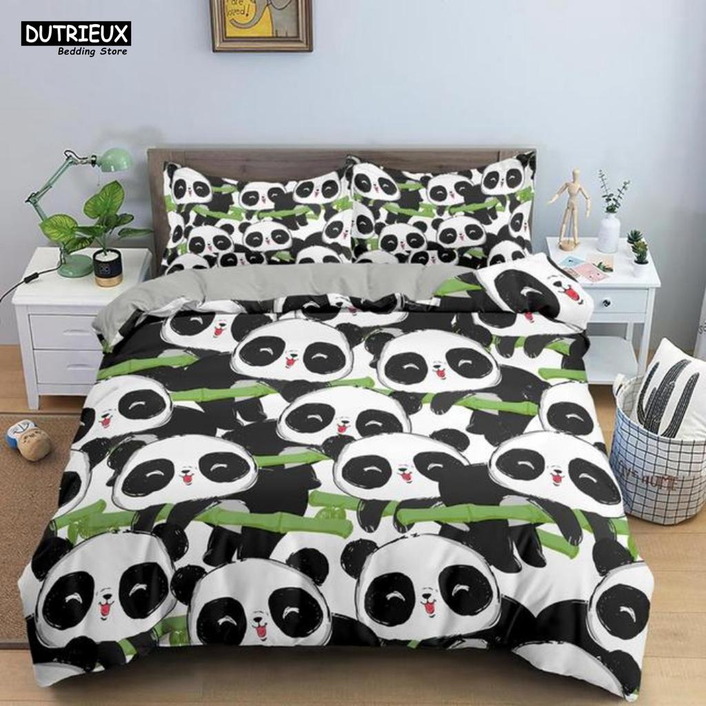 Cartoon Lovely Panda Bedding Set White Bed Linen 3D Print Gift For Girls 2/3pcs Twin Single Queen King Size Duvet Cover Set