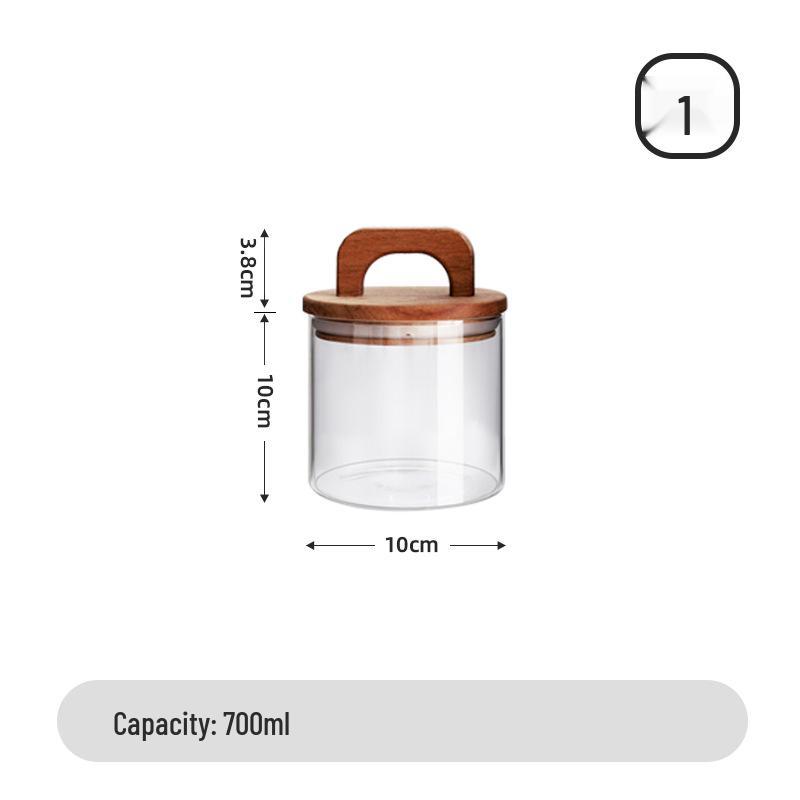 Japanese Kitchen Storage Jar: Whole Grains, Dried Tangerine Peel, Coffee Beans - Glass Container with Solid Wood Lid, Large Capacity, Various Sizes