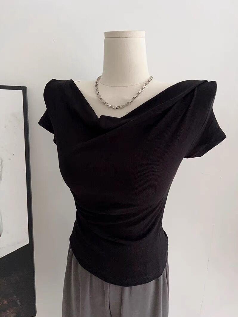 

Модальный корейский летний темпераментный облегающий топ с универсальным дизайном воротника, открывающего грудь XXL (65-75 kg)