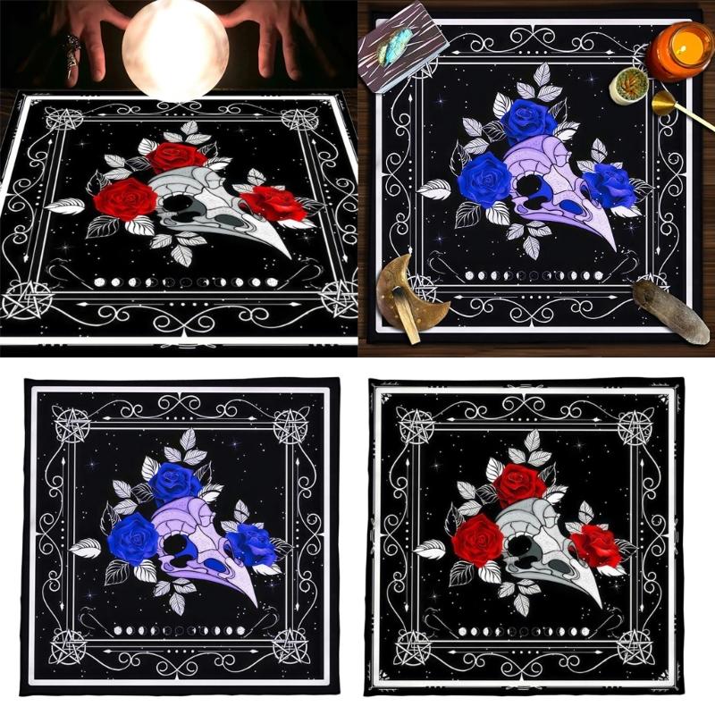Divinations Tablecloth Skull Bird Head Flower Astrologys Tarot Cards Tablecloth Altars Cloth Divinations Game Accessory