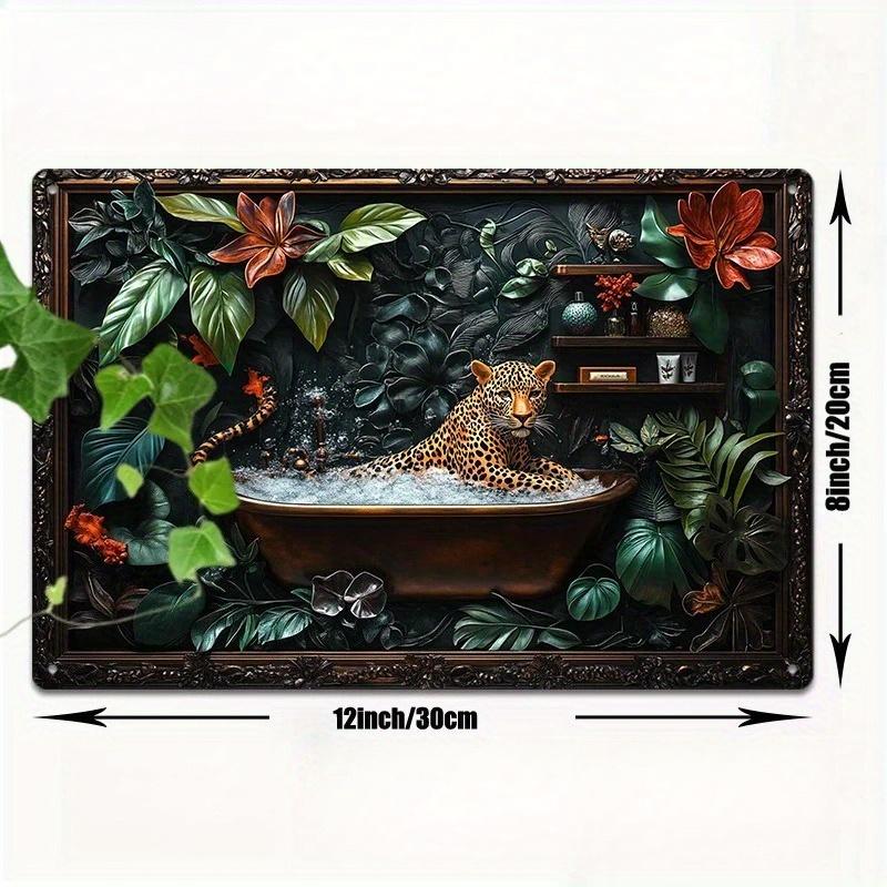 

2d Flat 30*20cm, Room Decor Retro Style Wooden Wall Art, Wooden Sign, Tropical Leopard Bath Scene, Spring Decor, for Home, Kitchen, Bedroom, Bar Decor 30*20cm