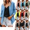 Damen Neue Mode Lässiger Büro-Blazer Jacke Offene Vorderseite Reverskragen 3/4 Ärmel Mittellang Einfarbige Elegante Pendler-Oberbekleidung für Damen