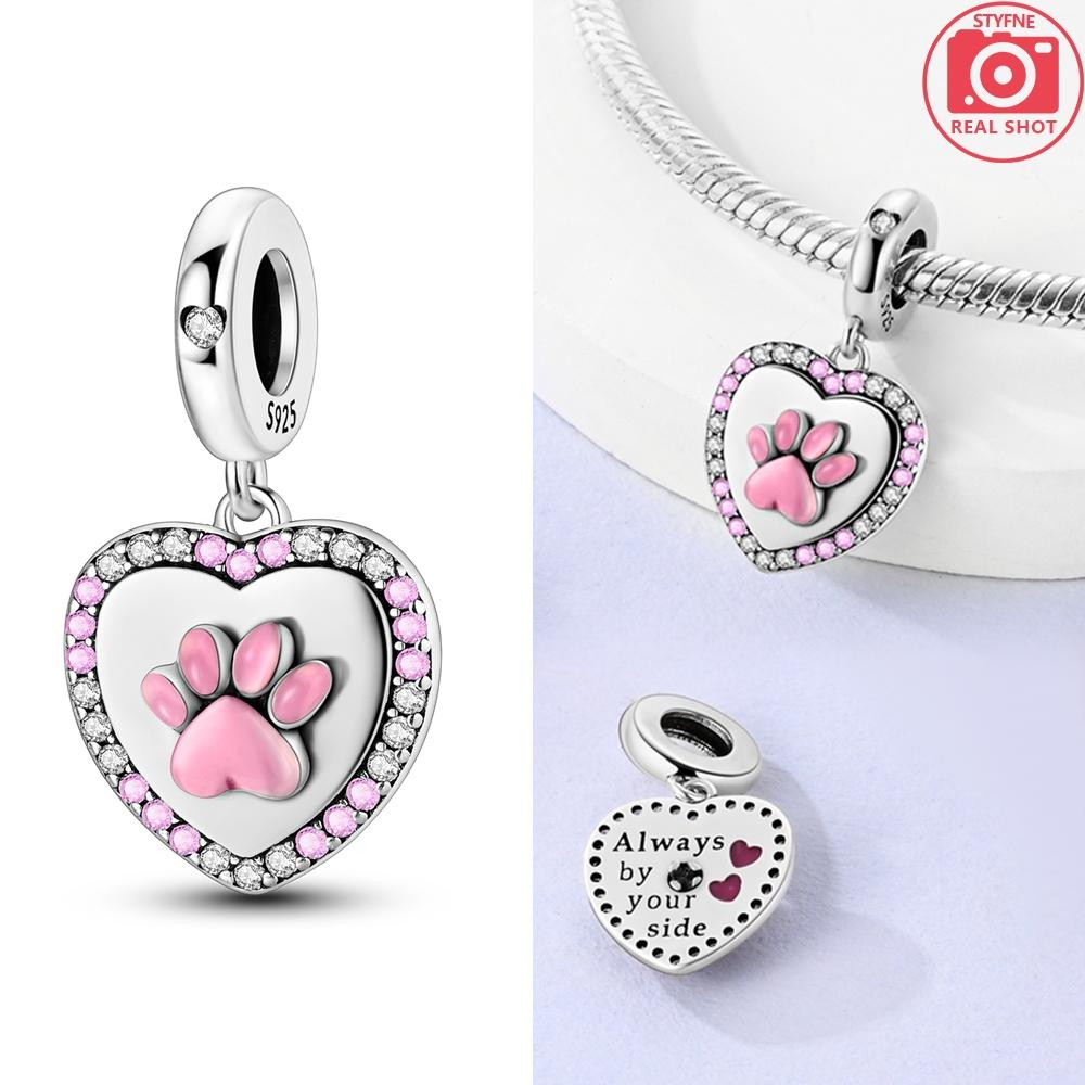 Cute Pink Cat Paw Pendants Copper Original Beads Fit Original Charms Bracelet Beads Jewelry Gifts For Women