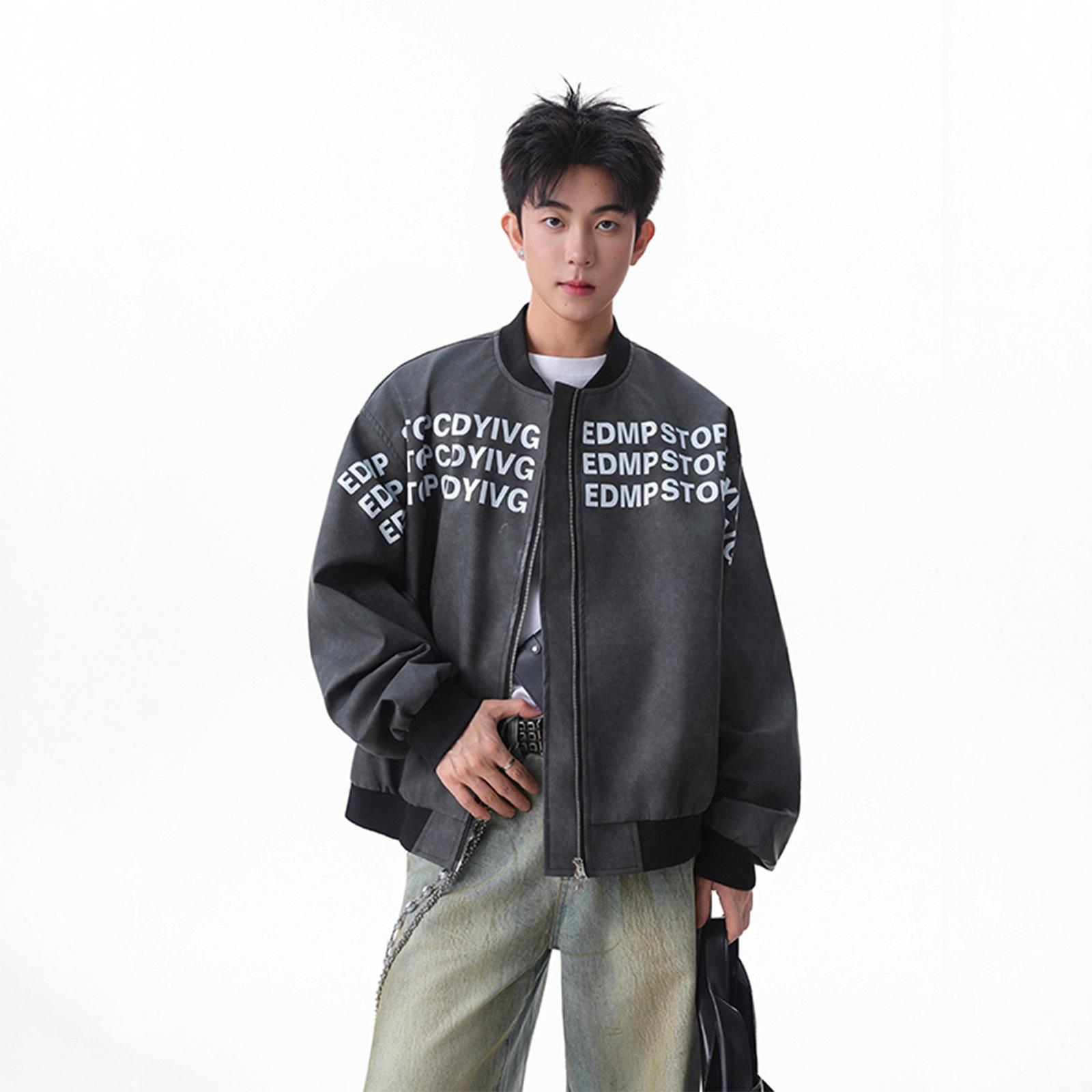 Letter Printed Baseball Uniform Leather Jacket Mens Autumn Relaxed Fit Design Pu Leather Jacket M