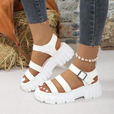 Mode 2024 Chaussures de haute qualité Sandales pour femmes à bride cheville Été Bout ouvert Uni Extérieur Décontracté Plateforme Grandes tailles