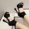 Cosy Elastic Fabric Square Toe Sandals Women Platform High Heels Female Shoes Fashion Zapatos De Mujer