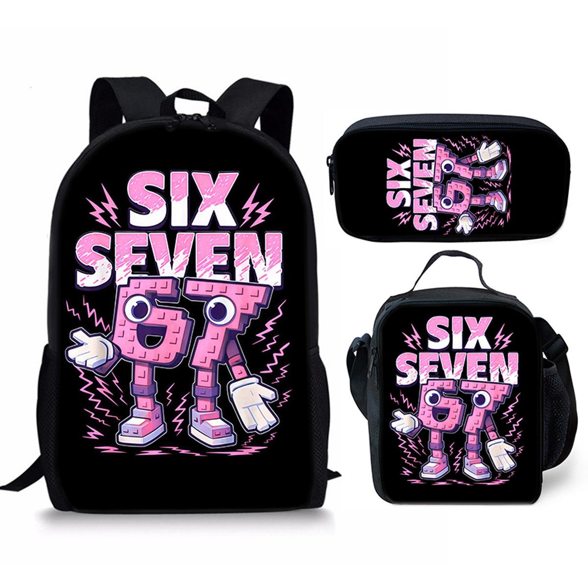 Hip Hop Populaire Drôle 67 six sept Impression 3D Set de 3 pièces Sacs d'école pour élèves Sac à dos pour ordinateur portable Sac à dos Sac bandoulière Sac à lunch Trousse à crayons