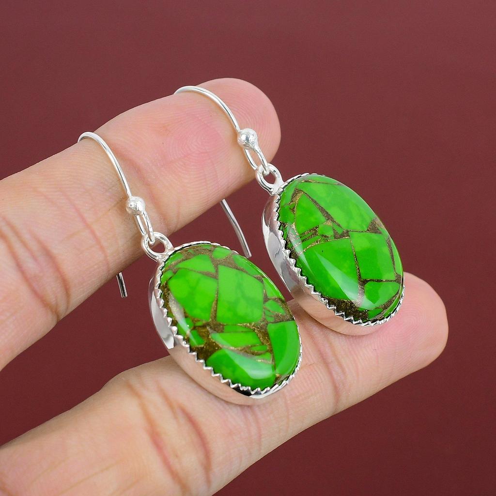 Copper Green Turquoise Earring 925 Sterling Silver Earrings Gemstone Earring Dainty Jewelry Handmade Earring Silver Jewelry Engagement Gifts