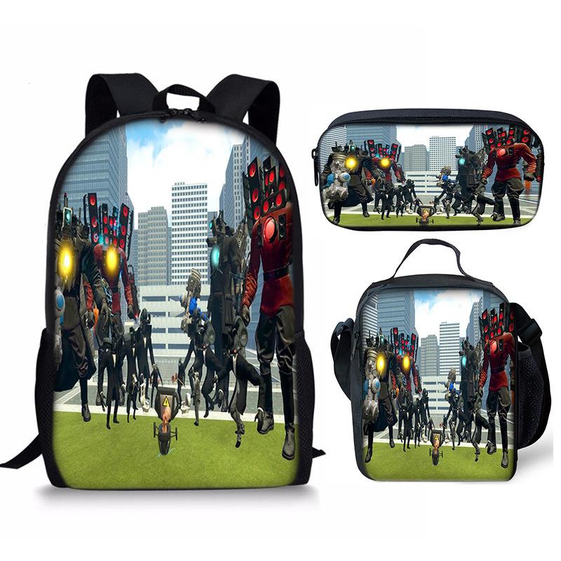 Classic Popular Novelty skibidi Toilet Man 3D Print 3pcs/Set Student School Bags Laptop Daypack Backpack Lunch bag Pencil Case