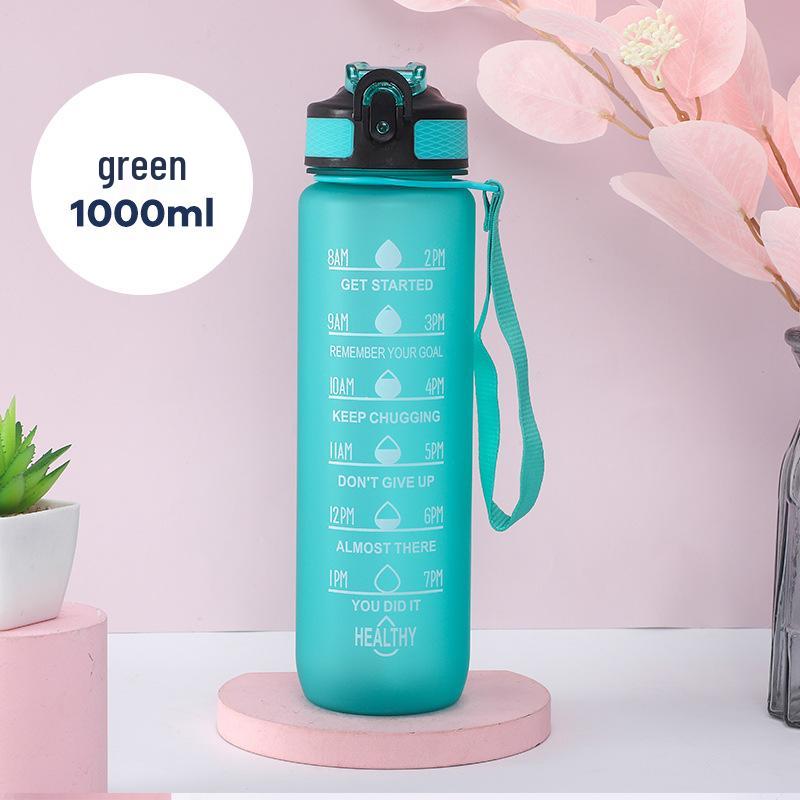 Gradient Color 1L Sports Water Bottle with Straw - Large Capacity Outdoor Plastic Space Cup
