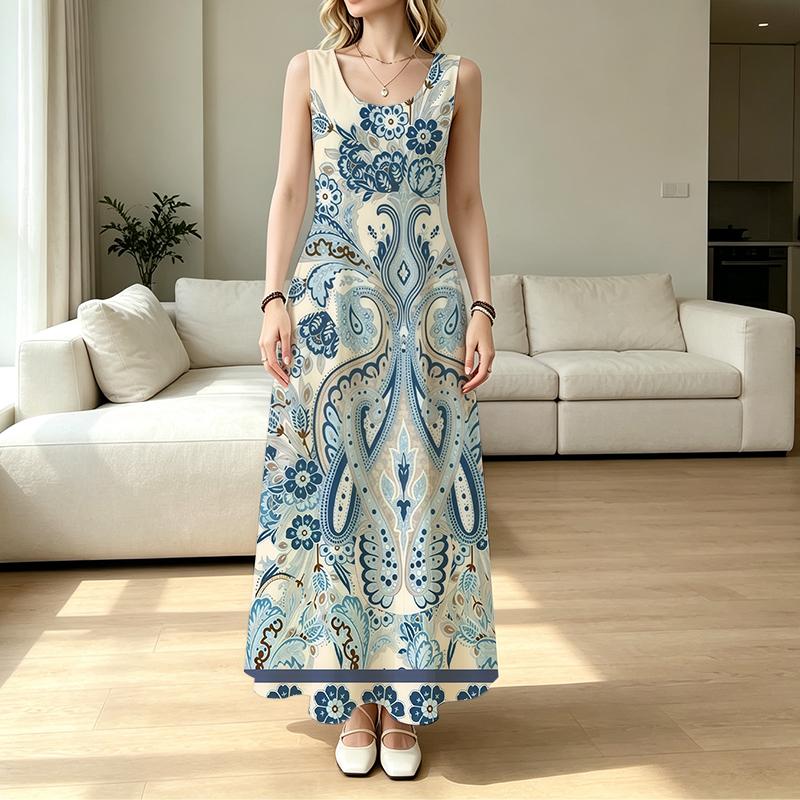 A-Line Maxi Dress,Sleeveless Elegant Floral Dress,Lightweight Fabric,Ideal for Summer Casual,Spring/Fall Layering & Social Gatherings,Versatile Style
