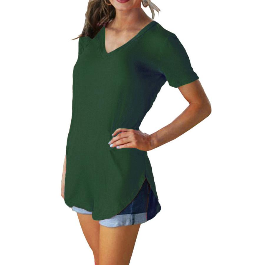 

Summer Women s V-Neck Short Sleeve Loose T-Shirt with Rounded Hem, Plus Size Solid Color Cami Top 5XL bottle-зелений колір