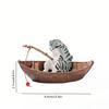 2-Piece Creative Aquarium Miniature Landscape Set: Cute Cat Fishing In a Boat Decorative Figure