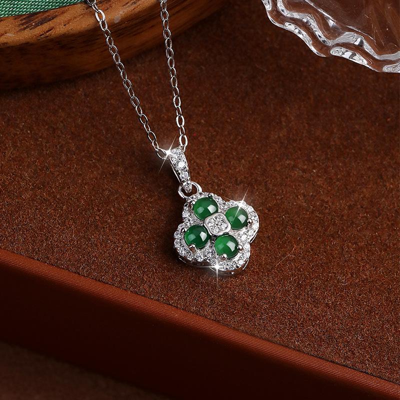 Jade Four-leaf Clover Sterling Silver Necklace Girls Light Luxury Niche 2025 New New Chinese Birthday Gift for Girlfriend