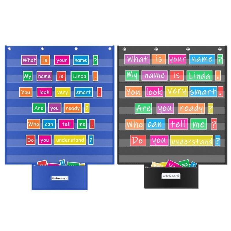 Pocket Chart Educational Hanging With 7 Transparent Storage Pockets