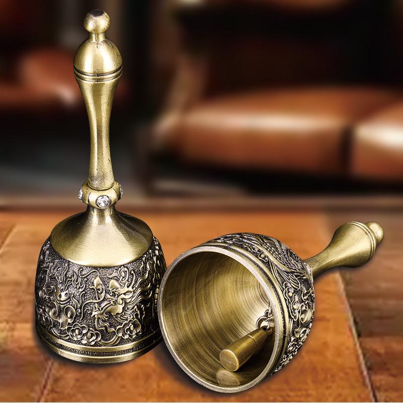 Bronze Dragon & Phoenix Bell - Embossed Metal Hand-Crank Bell for Restaurants, Bars, Dining Tables, and Classrooms